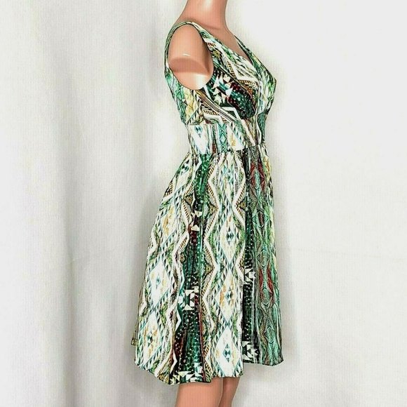 Boston Proper Amazon Ikat Dress Green Multicolor Deep V Neckline - Picture 4 of 8